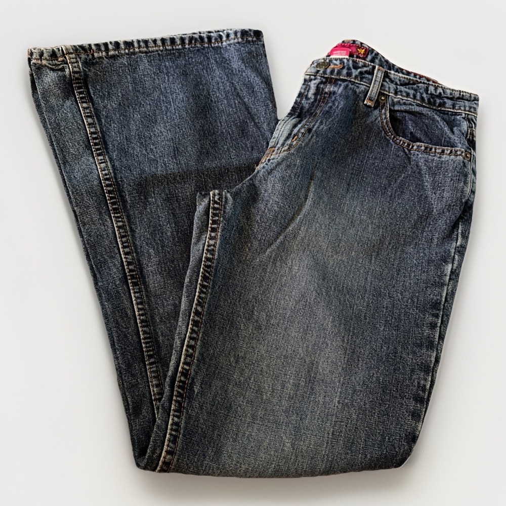 SO Flare Jeans Women Size 9 Blue Distressed Wash Vintage Y2K Low Rise